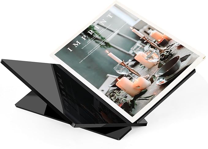 Acrylic Book Stand Large Black Acrylic Book Holder, 12.5" x 9.5" x 5.7", Open Book Holder Stand for Display and Reading Cookbooks, Art Books, Bibles, Magazines - Home and Office (Black, Large)
