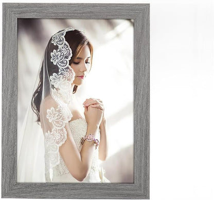 8x11 Picture Frame Gray, Rustic Natural Grey 11x8in Photo/Portrait/Poster/Art Frame, Wall Hanging/Tabletop, Horizontal/Vertical Display Gallery Family Wedding Memorial Pic Frame Gift