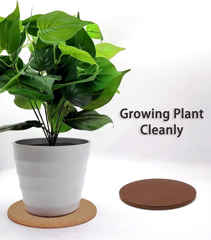 Cork Plant Coasters, Double Layers Hard Thick Cork Planter Coaster, 8 Inch Absorbent Cork Plant Mats, Cork Trivets for Hot Dishes, Cork Plant Coasters for House Plants, 4 Pcs
