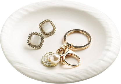 Ring Dish Holder, Jewelry Dishes for Women, Ceramic Trinket Dish Tray, Cute Key Bowl, Decorative Jewelry Plate, Gift for Friends Sister Mom Daughter (White)