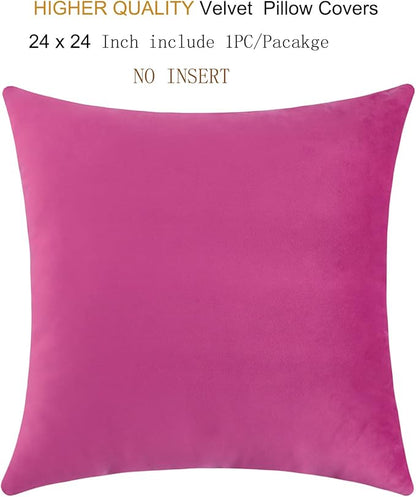 mixeoo Comfy Hot Pink Throw Pillow Covers Decorative Square Solid Thick Velvet Super Soft Cushion Cases Home Decor for Sofa Couch Living Room, Set of 1, 24 x 24 Inch