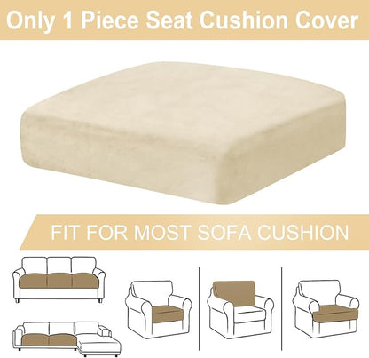 Couch Cushion Cover Velvet 1 Piece Seat Cushion Cover Stretch Armchair Cover Separate Sectional Sofa Slipcovers Furniture Protector (1-Seater or Sofa Backrest, Milk White)