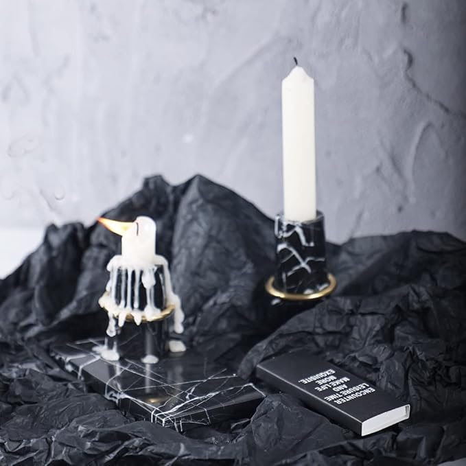 Luxurious Marble Candle Holders Black Candlestick Holders, Set of 2 for 3/4" Taper Candles, Black and Brass Gold, Modern Candle Holders for Table Centerpiece Wedding Home Decor