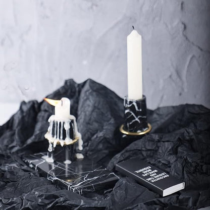 Luxurious Marble Candle Holders Black Candlestick Holders, Set of 2 for 3/4" Taper Candles, Black and Brass Gold, Modern Candle Holders for Table Centerpiece Wedding Home Decor