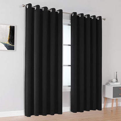 DUALIFE Blackout Curtains 60 inches Wide x 90 inches Long 2 Panels - Grommet Wall Divider Drapes Thermal Insulated Curtains for Bedroom Doorway, Black Color