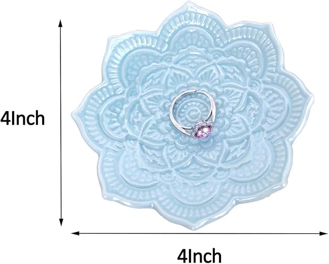 PUDDING CABIN Blue Mandala Ring Dish, Birthday Gift for Friend Female Women Mom Girls