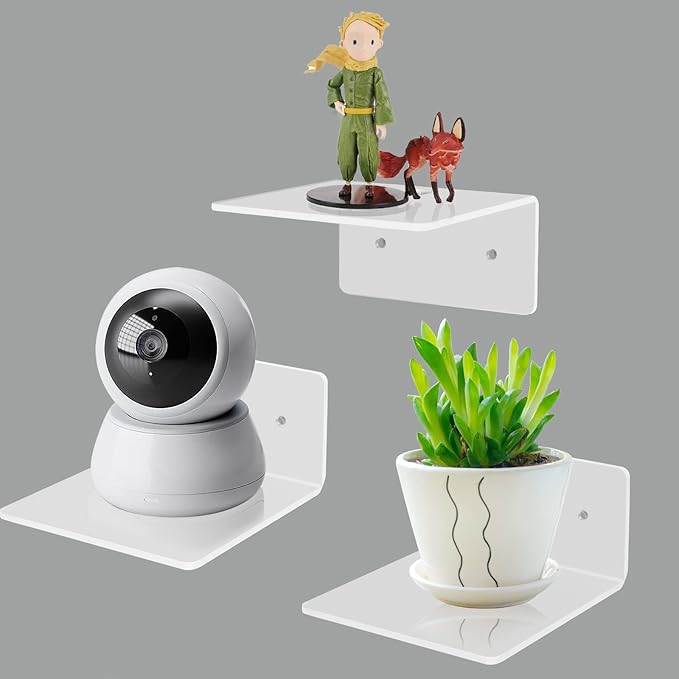 3 Pack Small Floating Shelves - 4'' Acrylic Mini Wall Shelf for Bedroom, Bathroom, Living Room, Office (2 Types of Installation