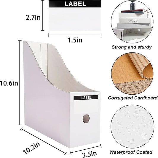 Limitliho 24 Pack White Cardboard Magazine File Holder for Desk, Shelves, Office or Home, Vertical Book Bins for Classroom and Library Use, 10.6'' H×10.2'' L ×3.5''W Folder Organizer Box