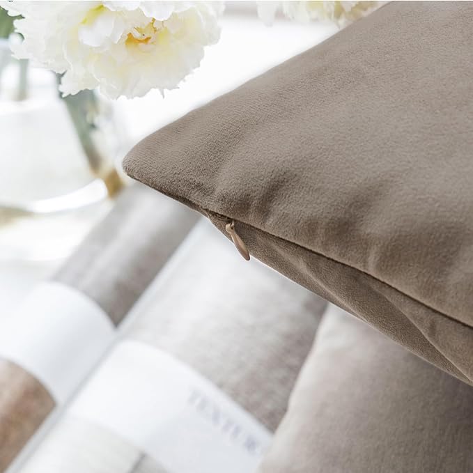 Phantoscope Pack of 2 Velvet Decorative Throw Decorative Pillow Cover Soft Solid Square Cushion Case for Couch Taupe 26 x 26 inches 65 x 65 cm