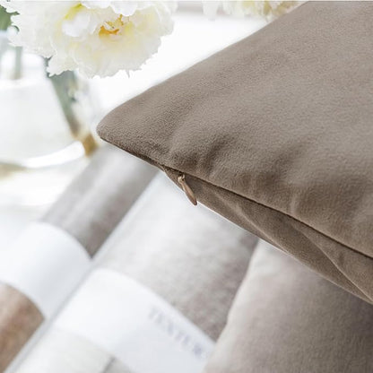 Phantoscope Pack of 2 Velvet Decorative Throw Decorative Pillow Cover Soft Solid Square Cushion Case for Couch Taupe 22 x 22 inches 55 x 55 cm