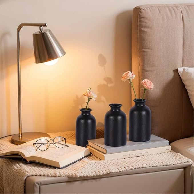 12 Pack Small Black Vases – Ceramic Bud Vases for Centerpieces, Mini Black Vase for Pampas Grass, Flowers & Table Decor, Modern Small Vases for Home Decor, Wedding & Party Decoration