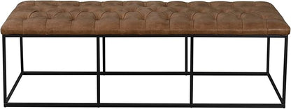 Homepop Home Decor | Large Upholstered Bench | Bench Ottoman with Storage for Living Room & Bedroom | Decorative Home Furniture (Light Brown PU Leather)