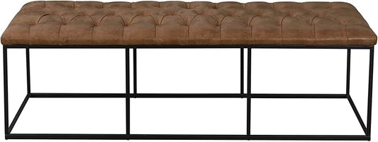 Homepop Home Decor | Large Upholstered Bench | Bench Ottoman with Storage for Living Room & Bedroom | Decorative Home Furniture (Light Brown PU Leather)