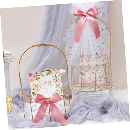 Round Decorative Wire Basket with Handle Versatile Storage for Home Organization Weddings and Events Chic Design for Fruits Crafts and More