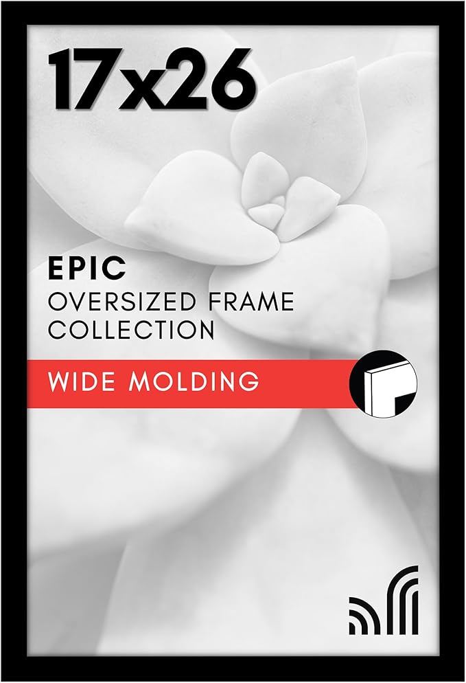 Americanflat 17x26 Poster Frame with Polished Plexiglass - Black Picture Frame - Wide Photo Frames Made of Engineered Wood for Vertical or Horizontal Wall Display - Epic Collection - Black