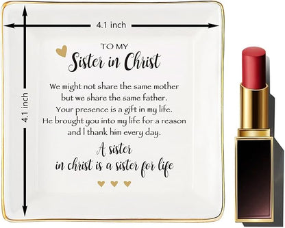 Sister in Christ for Women Christmas Birthday Ring jewelry Dish-Christian Religious Faith Gifts for Friends Bestie Friendship-A Sister in Christ is Sister in life