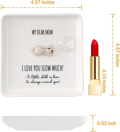 HOME SMILE Sloth Jewelry Dish Tray-Birthday for Mom-Mom I Love You Sloth Much,Cute Small Sloth Unique Presents for Mama Bonus Step Mothers Stocking Stuffers from Daughter