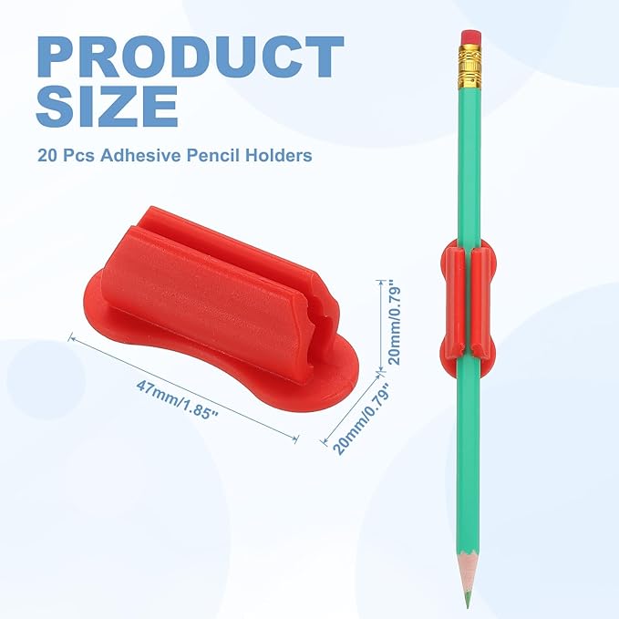 PATIKIL 20 Pcs Adhesive Pencil Holders for Desk, Universal Pencil Clip Silicone Pen Holder Office Desk Pen Organizer for Wall Clipboard Teacher Supplies, Red