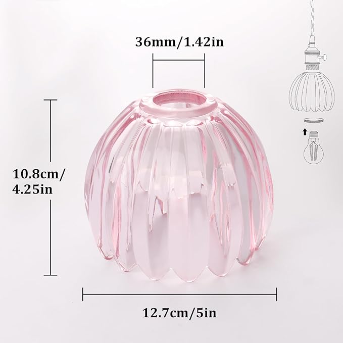 Tulip Lamp Shades Replacement, 5" Dia. * 4.25" H Pink Glass Sconce Shade Heavy and Thick for Wall Sconces Pendant Lights Ceiling Lights Chandelier, 1 Pack