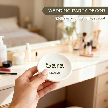 Personalized Mr and Mrs Ring Dish, Custom Ceramic Jewelry Dish, Holder Ring Holder for Friends,Birthday Mother's Day Christmas New Year Gift, Engrave Names, Dates or Special Messages 2.6 Inches, 2PCS