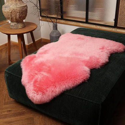 Premium Genuine Fur Sheepskin Rug Real Australia Sheepskin Natural Luxury Fluffy Lambskin Fur Area Rug Seat Covers for Kids Bedroom Sofa Chair Cover (Pink, Single Pelt/2ft x 3ft)