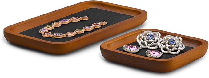 Solid Wood Jewelry Display Flat Tray for Rings Earrings Necklace Bracelet, Jewelry Photograph Display(Grey,M)