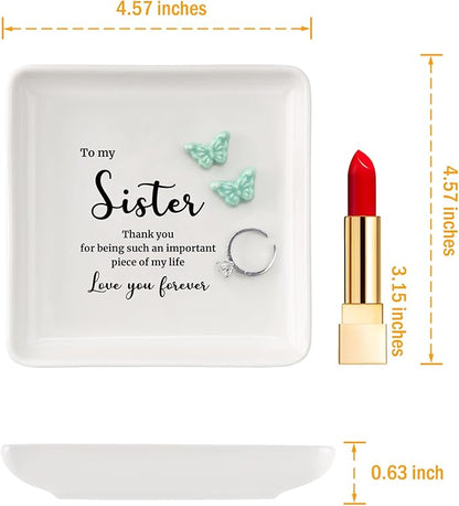 HOME SMILE Sister Gift from Sister Brother-Butterfly Ring Dish Jewelry Tray-Present Gifts for Sister Birthday Christmas Thanksgiving Wedding-Thank You for Being Such An Important Piece