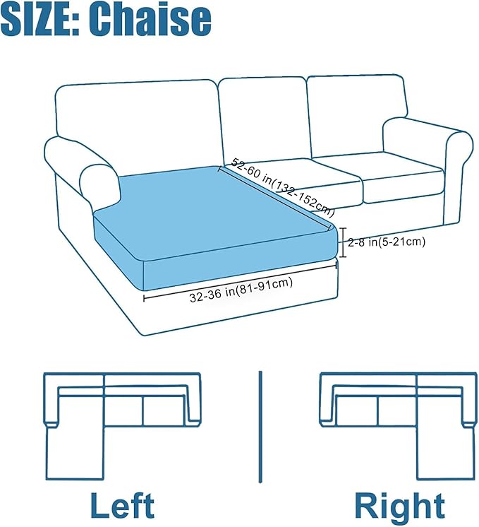 Smiry Waterproof Couch Cushion Covers, Stretch Jacquard Sectional Couch Covers, L Shape Chaise Lounge Sofa Slipcover, Washable Elastic Furniture Protector for Pets, Kid (Chaise Cover, Rust)