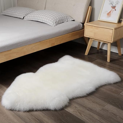 Premium Genuine Fur Sheepskin Rug Real Australia Sheepskin Natural Luxury Fluffy Lambskin Fur Area Rug Seat Covers for Kids Bedroom Sofa Chair Cover (Creamy White, Single Pelt/2ft x 3ft)