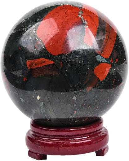 JIC Gem Large Healing Crystal Ball with Decoation Stand African Bloodstone Gemstone Sphere Ball for Meditation Energy Reiki Ball (100-110mm)