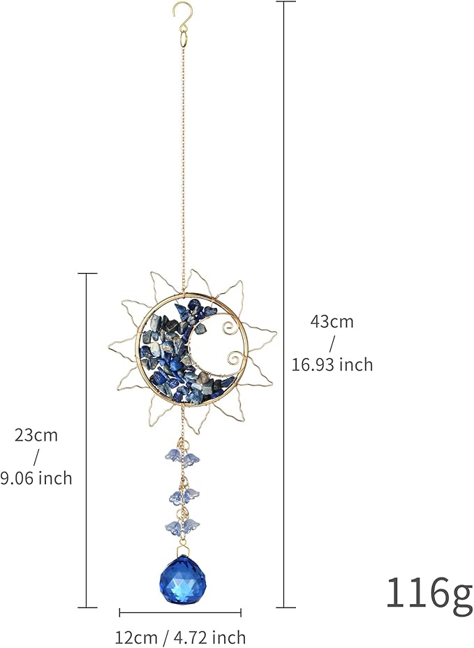 Hanging Sunlight Catcher, Sun & Moon Crystal Suncatcher, Crystal Hanging Ornament, Hanging Crystals for Decoration, Festival Gift, Window Decoration (Blue)