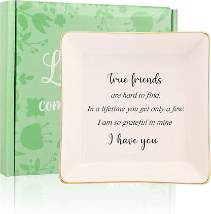 True Friend Gifts For Female-Ceramic Ring Trinket Dish, Jewelry Tray-Birthday Gifts For Good Friends Soul Sister Bestie BFF-Best Friends Gifts For Women Her