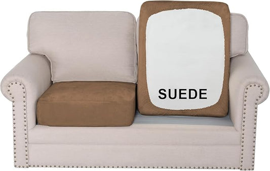 H.VERSAILTEX Suede Couch Cushion Covers Stretch Couch Covers for Sofa Thick Soft Sectional Couch Covers Sofa Covers Washable (2 Piece Loveseat Covers, Mocha)