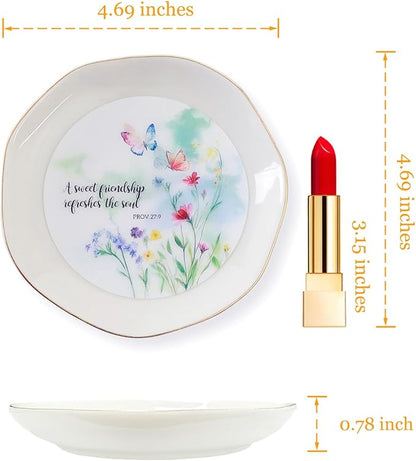 HOME SMILE Friend Chritian Gifts for Women Jewelry Ring Dish Tray with Dynamic Butterfly&Flower Pattern Shifts,A Sweet Friendship Refresh the Soul-Best Friend BFF Birthday Graduation Retirement Gifts