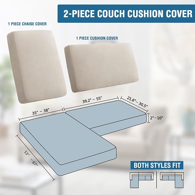 H.VERSAILTEX Fleece 2 Piece Sectional Couch Covers L Shape Stretch Couch Cushion Covers Thick and Soft Sofa Covers for Sectional Sofa Set Washable (2 Seater + 1 Chaise, Island Fossi)