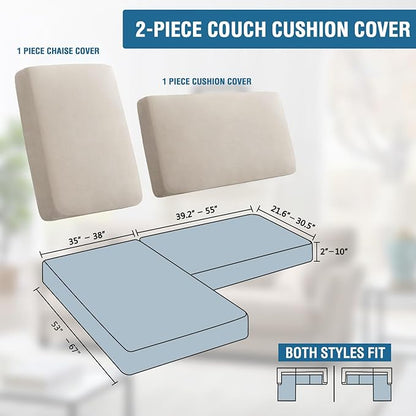 H.VERSAILTEX Fleece 2 Piece Sectional Couch Covers L Shape Stretch Couch Cushion Covers Thick and Soft Sofa Covers for Sectional Sofa Set Washable (2 Seater + 1 Chaise, Island Fossi)