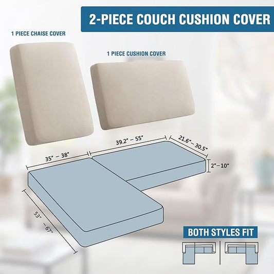 H.VERSAILTEX Fleece 2 Piece Sectional Couch Covers L Shape Stretch Couch Cushion Covers Thick and Soft Sofa Covers for Sectional Sofa Set Washable (2 Seater + 1 Chaise, Island Fossi)