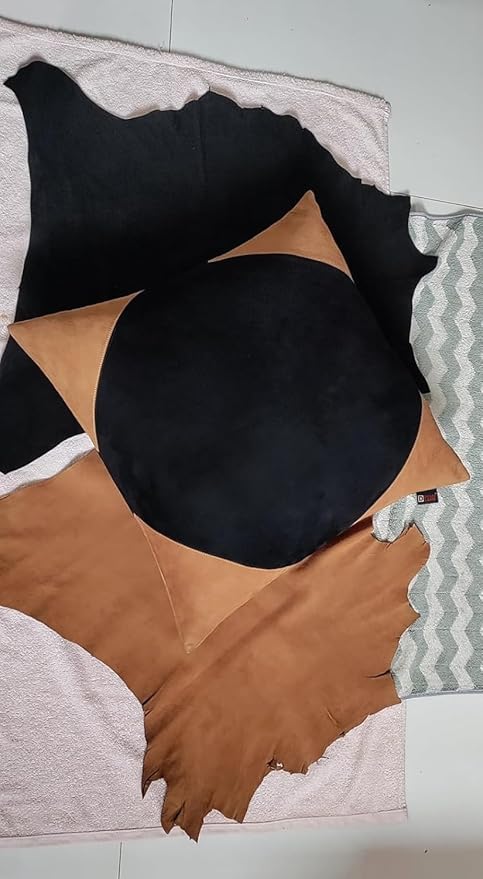 D DOLLY LAMB Lambskin Suede Leather Pillow Cover - Sofa Cushion Case - Decorative Throw Covers for Living Room & Bedroom, 22x22 Inches - Tan and Black (01) Pack of 1