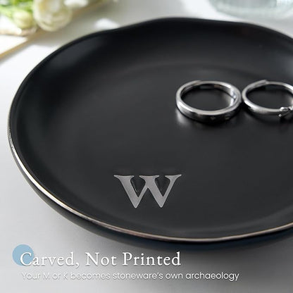 Lolalet Handmade Ceramic Ring Dish Jewelry Tray Plate with Initial, Small Monogram Gift for Her Women Girls Mother, Hostess, Engagement, Bridal Shower, Maid of Honor, Bridesmaid, Birthday, Christmas