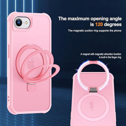 Compatible with iPhone 16E Case with Invisible Magnetic O-Ring Stand Military-Grade Translucent Case for iPhone 16E 6.1" 2025 [Compatible with Mag-Safe][Great Grip Feeling], Pink