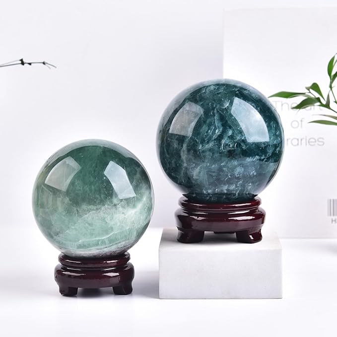 Large Green Fluorite Crystal Ball with Stand Natural Crystals Sphere Gemstone Ball Meditation Witchcraft Home Decor 100-110mm/3.9-4.3"