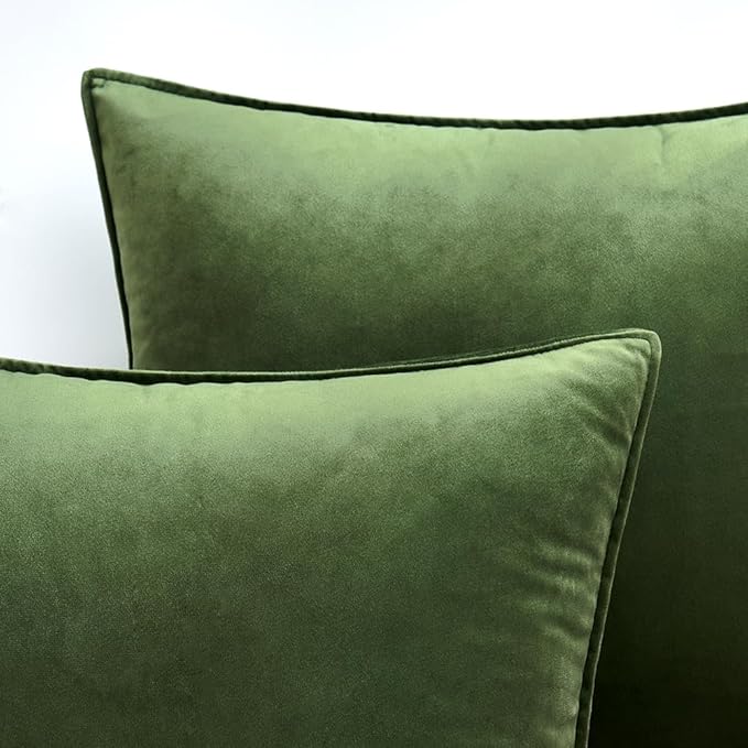 MIULEE Moss Green Decorative Velvet Throw Pillow Covers Soft Pillow Covers Soild Square Eruo Sham Cushion Case for Sofa Bedroom 24x24 Inch 60x60 cm
