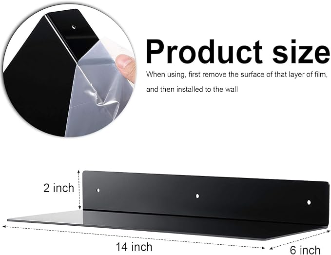 Blulu 8 Pcs Acrylic Floating Shelf, Invisible Wall Mounted Shelf for Book Plants Picture Makeup Record Display in Living Room, Bathroom, Bedroom, Kitchen, Office(14 x 5 x 2 Inches,Black)