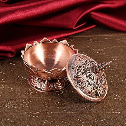 Lotus Incense Holder Lotus Flower Shaped 9 Holes Mini Vintage Incense Cover for Stick and Cone Incense ((Red Bronze))