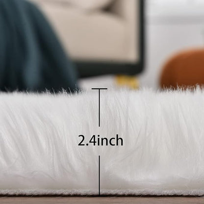 White Faux Sheepskin Fuzzy Fur Rugs for Bedroom Small Machine Washable Fluffy Area Rugs for Living Room 2x4 Shag Nursery Rug