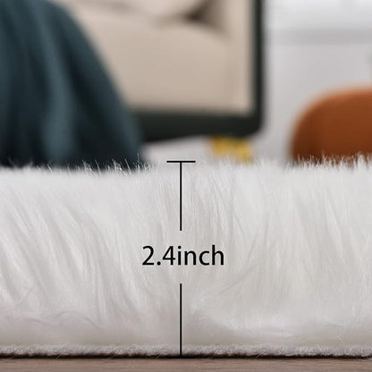 White Fluffy Washable Shag Area Rugs for Bedroom Faux Sheepskin Fur Rug 4x6 Furry Nursery Rug Teen Room Home Décor