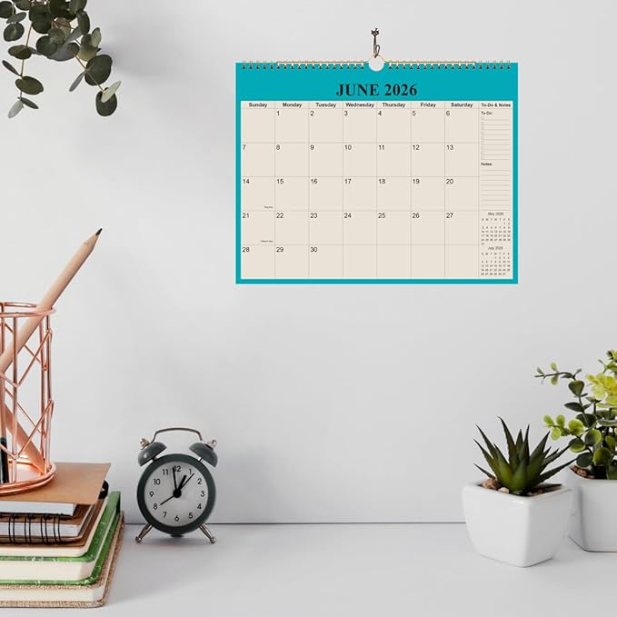 Calendar 2026-18 Months Wall Calendar from January 2026 - June 2027, 2026-2027 Wall Hanging Calendar Planner with Thick Paper, 12" x 14.5", Beige