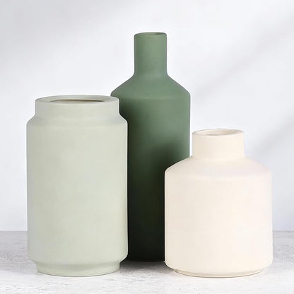 Neutral Ceramic Vase Set of 3 – Modern Decorative Vases, Small Flower Pottery Vase Sets, Boho Farmhouse Rustic Vases for Living Room, Kitchen, Bedroom, Bathroom, Shelf, Table