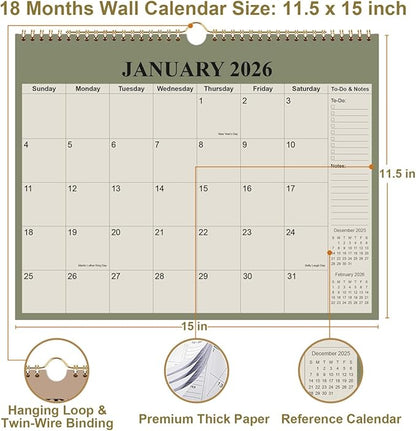 Calendar 2026-12 Months Wall Calendar from January 2026 to December 2026, 2026 Wall Hanging Calendar Planner with Thick Paper, 12" x 14.5", Cyan