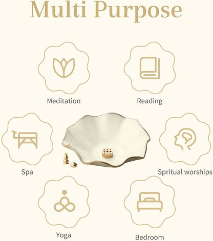 4 in 1 Incense Holder Incense Burner with 3 Incense Sockets, 6 Inch Incense Holder for Sticks, Lotus Cone Incense Bowl, Incense Stick Holder for Meditation Yoga Home, White